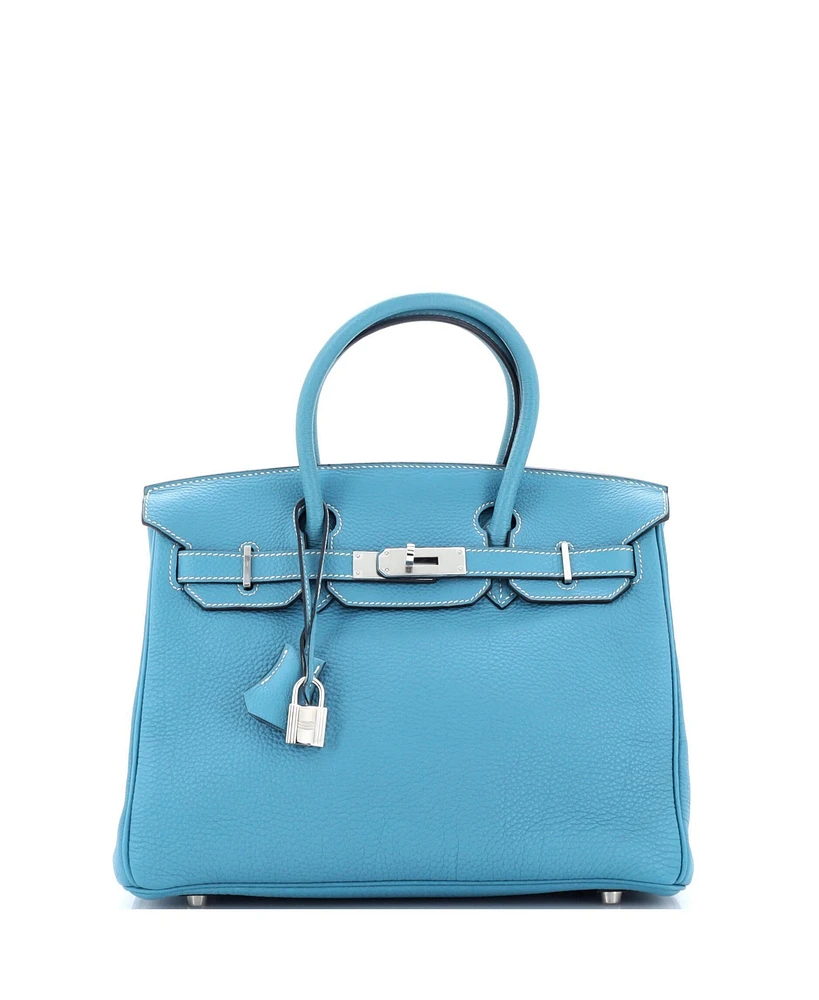 Pre-Owned HERMES Birkin 30 Handbag Blue Togo with Palladium Hardware