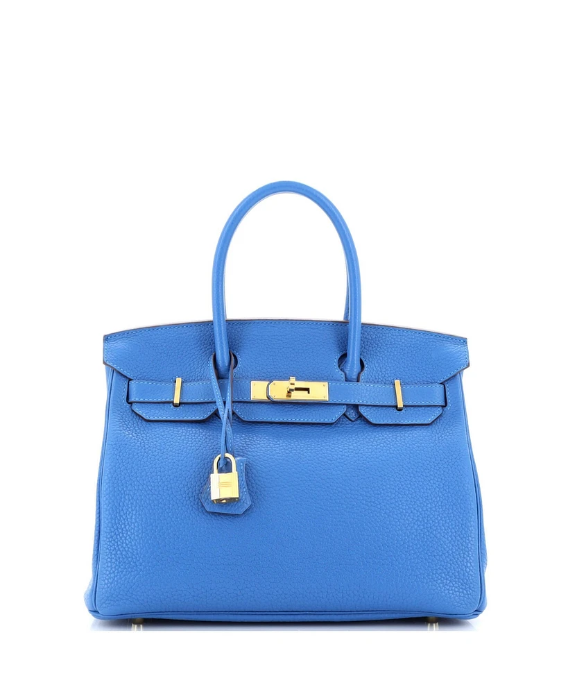 Pre-Owned HERMES Birkin 30 Handbag Blue Clemence with Gold Hardware