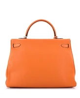 Pre-Owned HERMES Kelly 35 Handbag Orange Clemence with Palladium Hardware