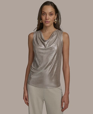 Donna Karan New York Women's Sleeveless Cowlneck Foil Blouse