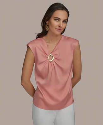 Donna Karan New York Women's Cap-Sleeve V-Neck Blouse