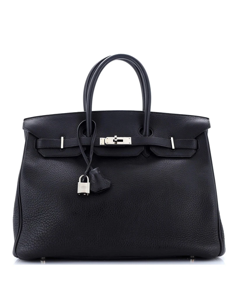 Pre-Owned Hermes Birkin 35 Handbag Black Clemence with Palladium Hardware