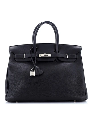 Pre-Owned Hermes Birkin 35 Handbag Black Clemence with Palladium Hardware