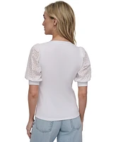 Dkny Jeans Women's Puff-Sleeve Henley Top - Hvq