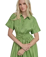 Dkny Petite Textured Drawstring-Waist Shirtdress