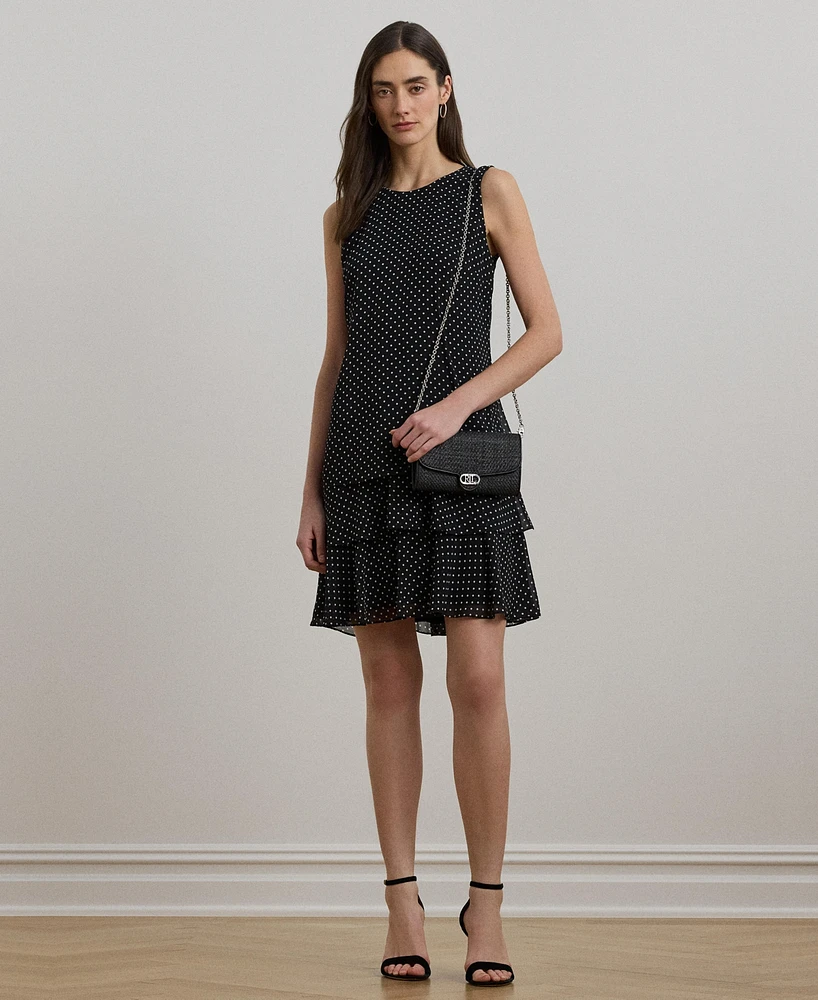 Lauren Ralph Women's Polka-Dot Crinkle Georgette Shift Dress