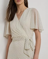 Lauren Ralph Women's Polka-Dot Georgette Surplice Dress