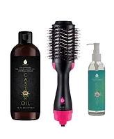 Hair Strengthening Bundle: Pursonic Fractionated Coconut Oil, One-Step Hair Dryer & Volumizer Brush, and Cold-Pressed Castor Oil