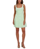 kensie Women's Soutache Square-Neck A-Line Mini Dress