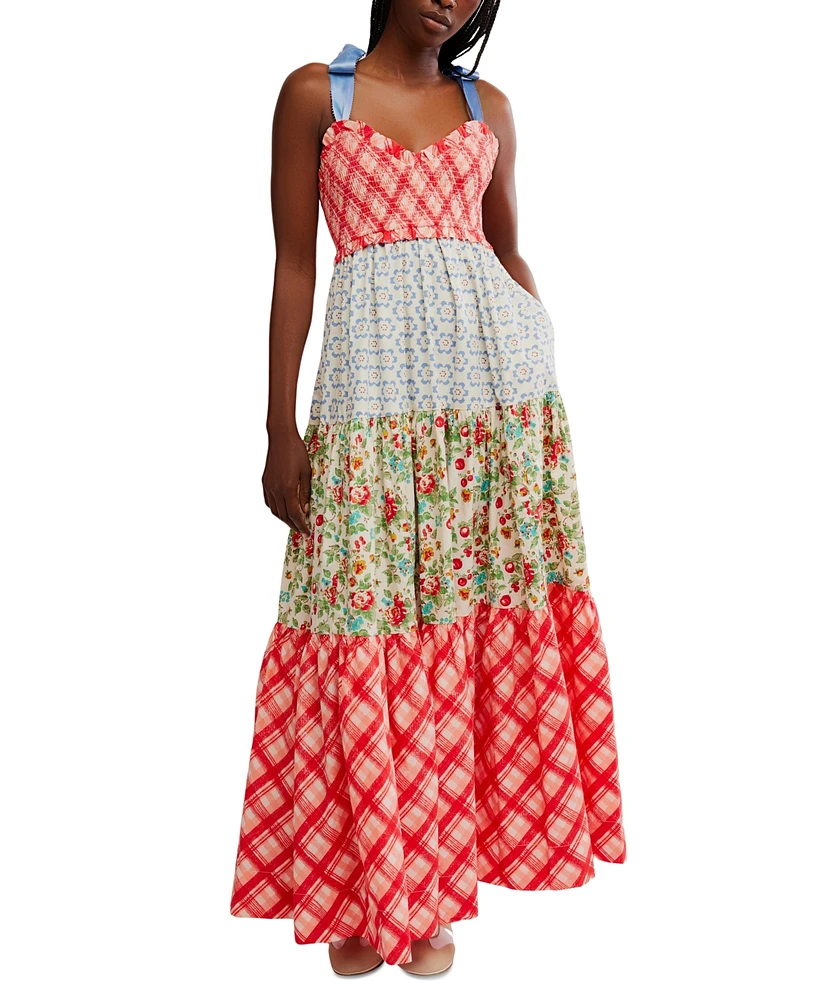 Free People Women's Bluebell Cotton Mixed-Print Tiered Maxi Dress