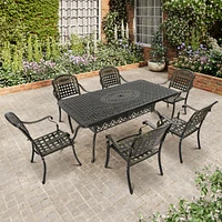 7pcs Outdoor Furniture Set Cast Aluminium Patio Dining Set 6 Outdoor Dining Chairs and 71 Inches Rectangular Dining Table for Balcony Porch Backyard G