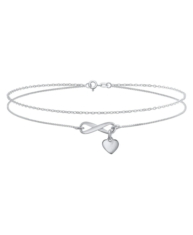 Bling Jewelry Romantic Love Knot Heart Layered Anklet Ankle Bracelet Double Chain Silver 9 Inch