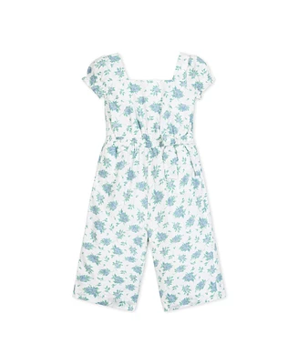 Hope & Henry Girls' Linen Puff Sleeve Smocked Waist Jumpsuit