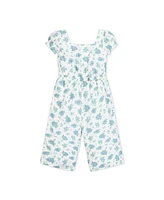 Hope & Henry Girls' Linen Puff Sleeve Smocked Waist Jumpsuit