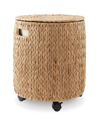 Casafield Rolling Storage Basket - Natural, Handwoven Hyacinth Rolling Hamper with Lid, Storage Bin on Wheels for Living Room, Bathroom, Laundry