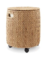 Casafield Rolling Storage Basket - Natural, Handwoven Hyacinth Rolling Hamper with Lid, Storage Bin on Wheels for Living Room, Bathroom, Laundry