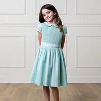 Hope & Henry Toddler Girls Organic Puff Sleeve Smocked Party Dress with Peter Pan Collar