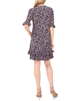 CeCe Women's V-Neck Ruffled Ditsy-Print Shift Dress