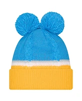 New Era Women's Powder Blue Los Angeles Chargers Double Bubble Cuffed Knit Hat with Poms