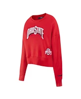 Pro Standard Women's Scarlet Ohio State Buckeyes Sequin Boxy Cropped Pullover Sweatshirt