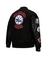 Mitchell & Ness Men's Black Philadelphia 76ers Hardwood Classics Blackout Collection Full-Snap Varsity Jacket