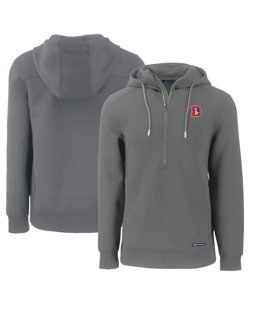 Cutter & Buck Men's Gray Denver Broncos Throwback Roam Eco Half-Zip Pullover Hoodie