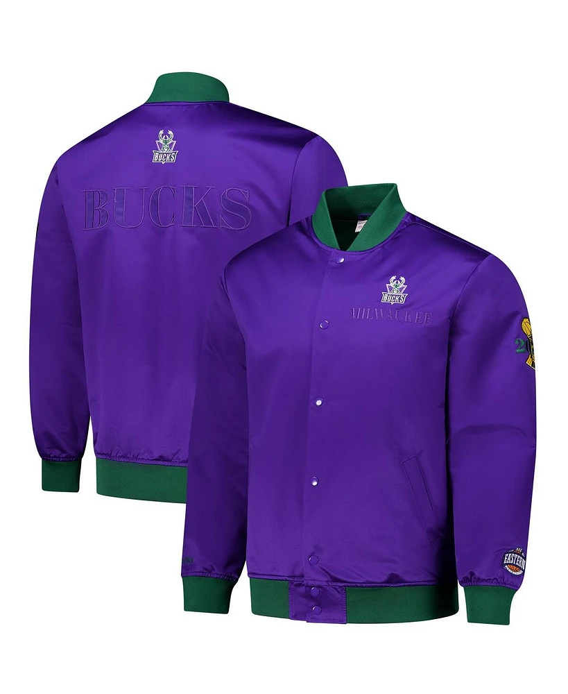 Mitchell & Ness Men's Purple Milwaukee Bucks Hardwood Classics Team Og 3.0 Lightweight Satin Full-Snap Jacket