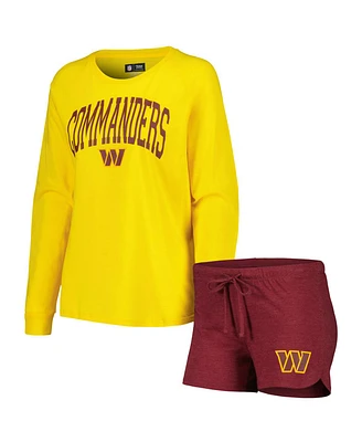 Concepts Sport Women's Burgundy/Gold Washington Commanders Raglan Long Sleeve T-Shirt Shorts Lounge Set