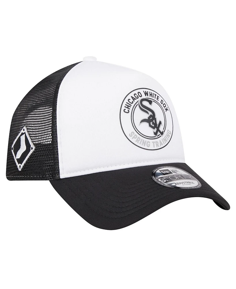 New Era Men's White/Black Chicago White Sox Spring Training Circle Foam A-Frame 9FORTY Trucker Adjustable Hat