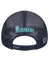 New Era Men's White/Navy Seattle Mariners Spring Training Circle Foam A-Frame 9FORTY Trucker Adjustable Hat