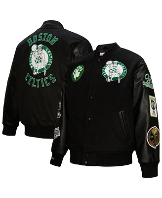 Mitchell & Ness Men's Black Boston Celtics Hardwood Classics Blackout Collection Full-Snap Varsity Jacket