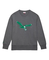 Mitchell & Ness Men's Heather Gray Philadelphia Eagles Snow Washed Fleece Tri-Blend Pullover Sweatshirt