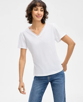 Nautica Jeans Women's Lace-Trim V-Neck T-Shirt