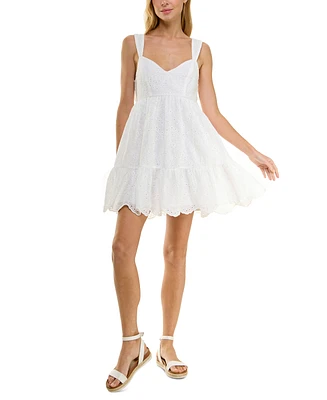 Trixxi Juniors' Cotton Eyelet Sleeveless Babydoll Mini Dress