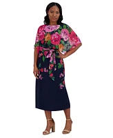 Jessica Howard Women's Floral-Print Belted Chiffon Dress