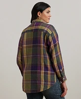 Lauren Ralph Plus Relaxed-Fit Plaid Linen Shirt