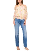 Sam & Jess Women's Printed Cold-Shoulder Smocked-Hem Top