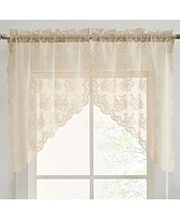 Hlc.me Jolene Floral Rod Pocket Lace Short Cafe Swags for Small Windows - 28 x 36 Inch Length (Taupe Swags, Set of 2)