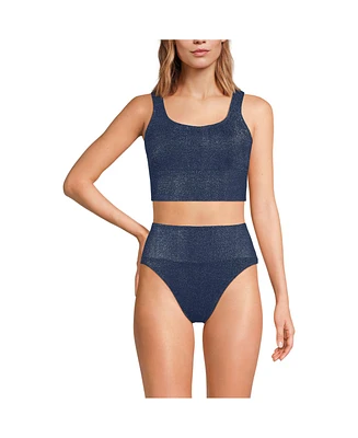 Lands' End Women's Tugless Shine Tankini Top and High Waisted Bottom Swimsuit Set