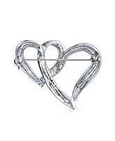 Bling Jewelry Romantic Crystal Brooch Pin - Double Heart Silver Statement