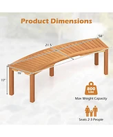 1 Pcs Outdoor Curved Bench with Slatted Seat Solid Acacia Wood for Yard