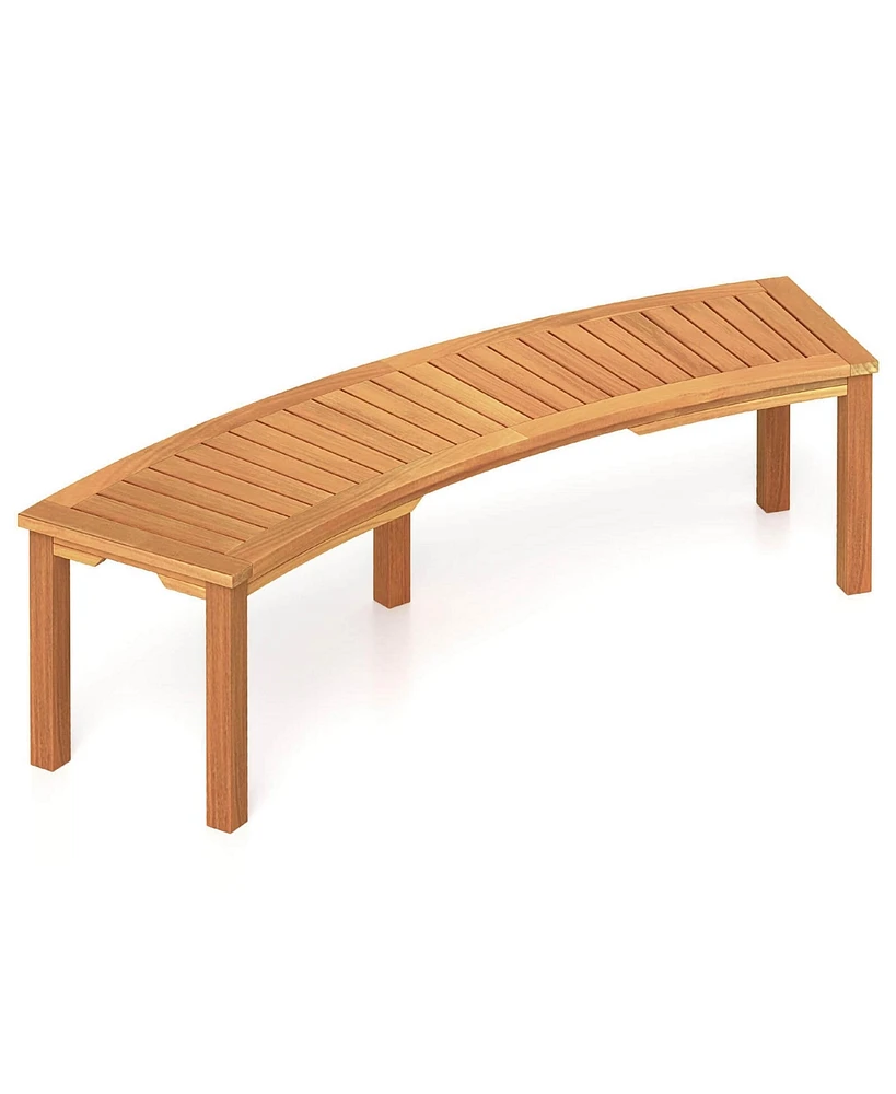 1 Pcs Outdoor Curved Bench with Slatted Seat Solid Acacia Wood for Yard