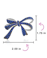 Bling Jewelry White Crystal Statement Ribbon Bow Brooche Pin Silver Plated