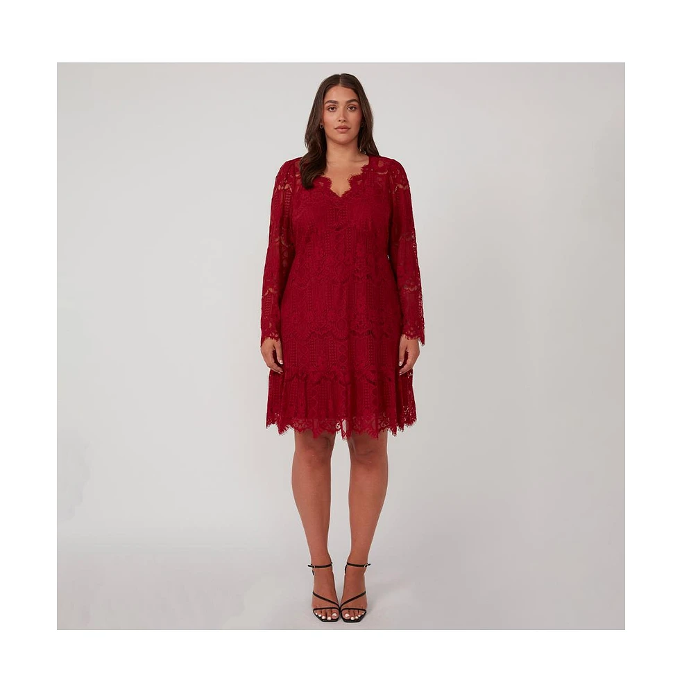 Estelle Plus Mini Lace Frill Long Sleeve Dress