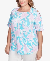 Ruby Rd. Plus Floral Oasis Square Neck T-Shirt
