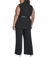 Dkny Plus Belted Notched-Collar Crepe Vest