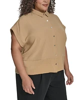 Dkny Plus Reverse-Satin-Trim Cap-Sleeve Blouse