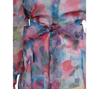 Karl Lagerfeld Paris Women's Printed Organza Tie-Waist Dress