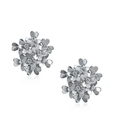 Bling Jewelry Bouquet Of Flower Cubic Zirconia Floral Cz Button Style Clip On Earrings Rose Gold Plated