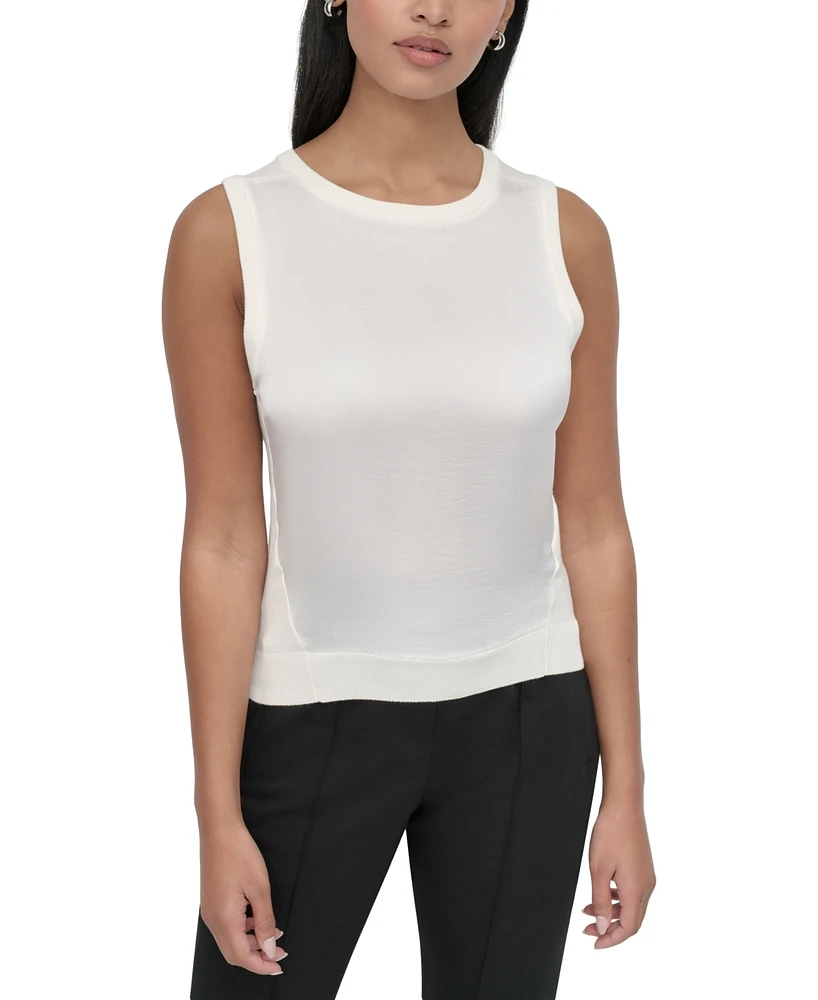 Dkny Petite Sleeveless Crewneck Mixed-Media Sweater